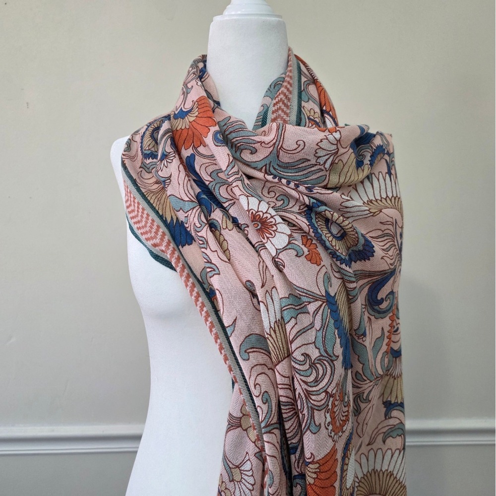 Large Lightweight Pink Floral Boho Scarf Wrap - Picture 3 of 11